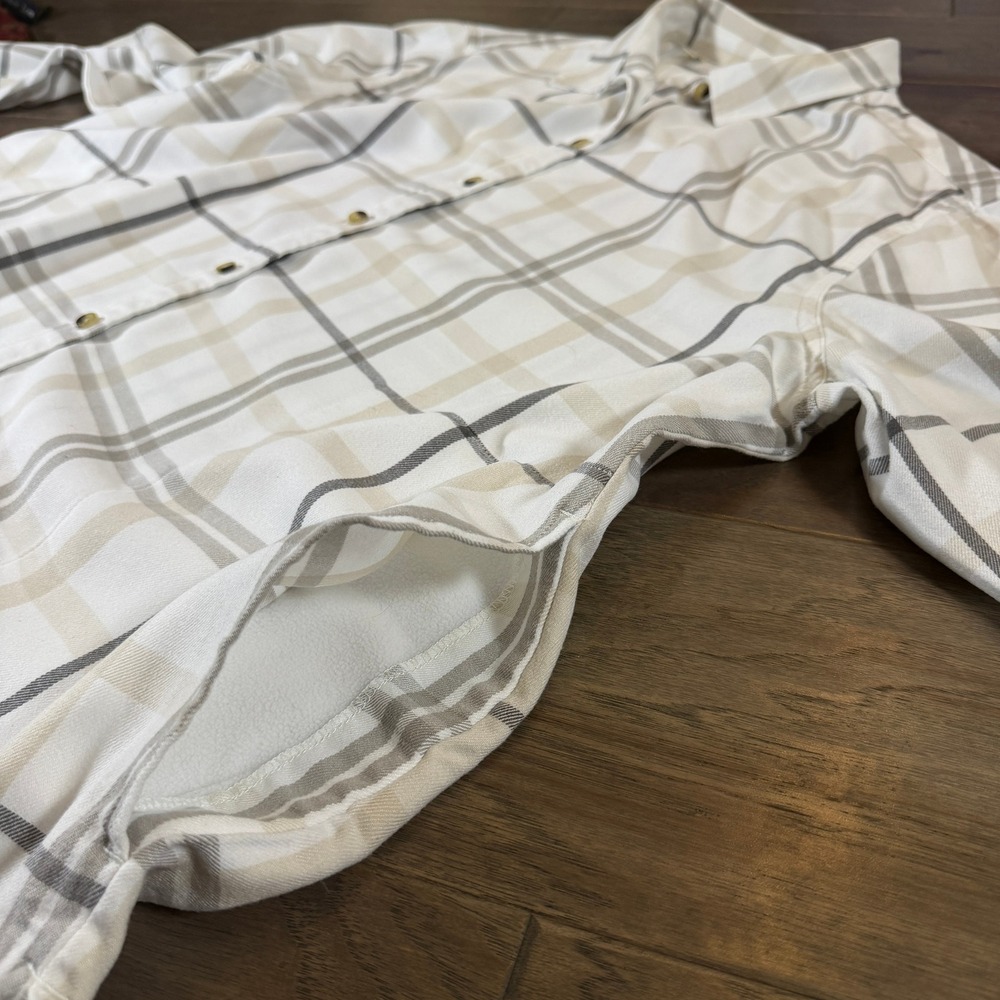 Jachs Girlfriend Womens XXL Plaid Button Down Shirt Cream Tan Grey‎ Side Pockets - Picture 3 of 7